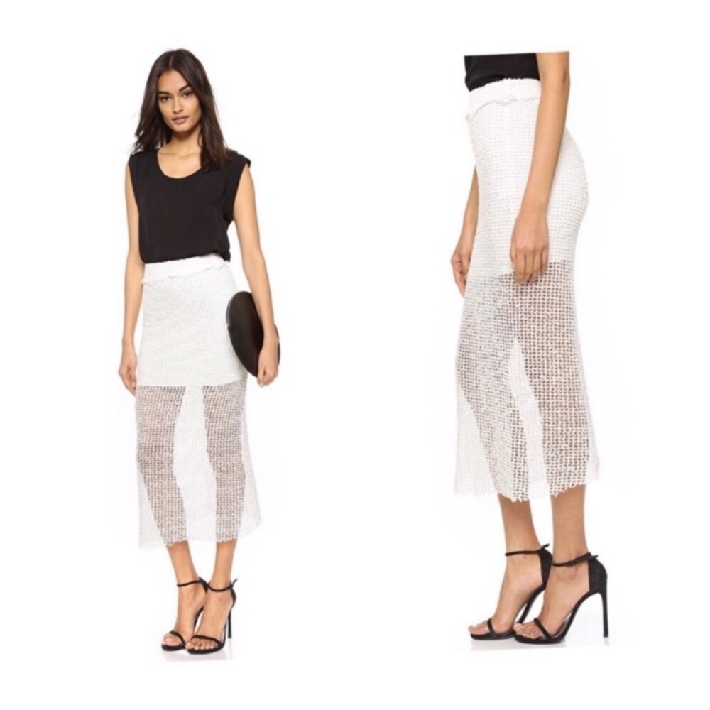 IRO Jeans White Mesh Overlay Denise Midi Skirt 6